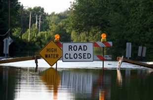 A road closed due to flooding.