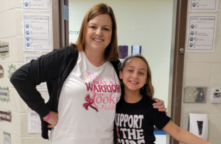 A teacher and student are wearing pajamas and smiling to raise money for Tidelands Health breast cancer fund.