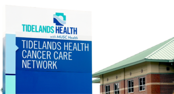 A sign outside that reads Tidelands Health Cancer Care Network